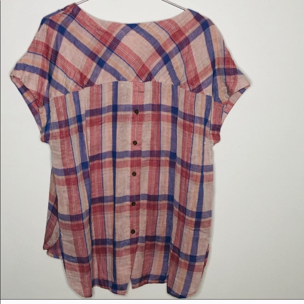Perch Plaid Pink Blue yellow plaid Top - Picture 5 of 5